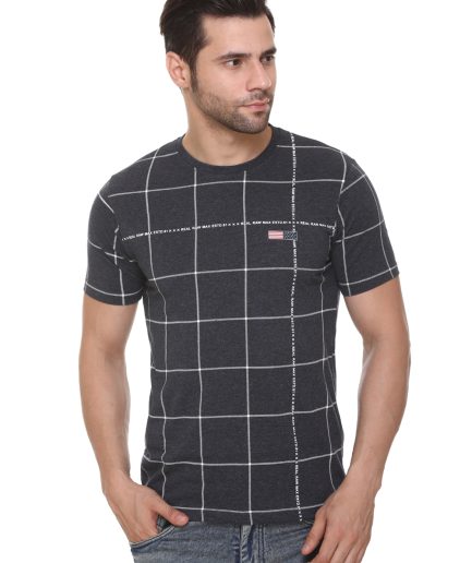 Men's Cotton Blended Printed Round Neck Regular Fit Dark Grey Color T Shirt
